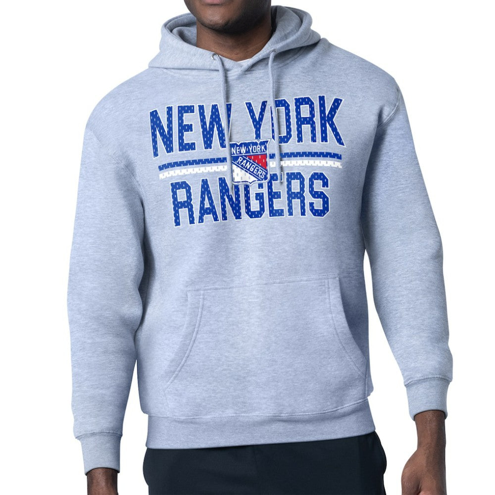 New York Rangers Starter Mesh Look Team Name Logo Tri-Blend Pullover Hoodie - Heather Gray | NHL Lifestyle