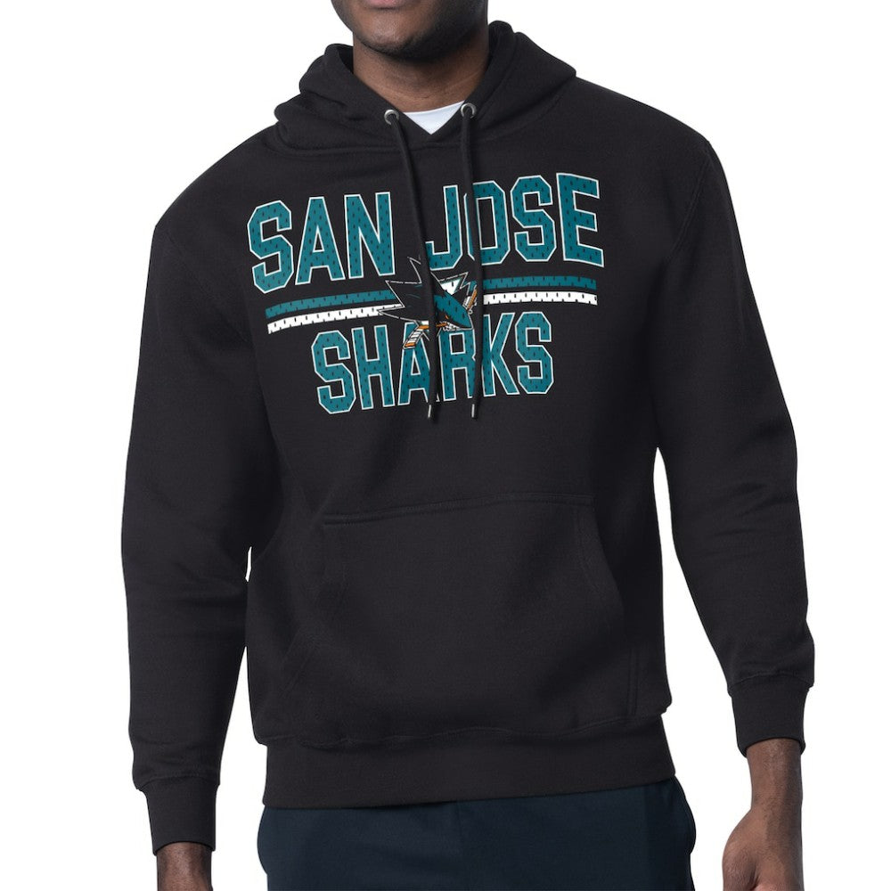 San Jose Sharks Starter Mesh Look Team Name Logo Tri-Blend Pullover Hoodie - Black | NHL Clearance