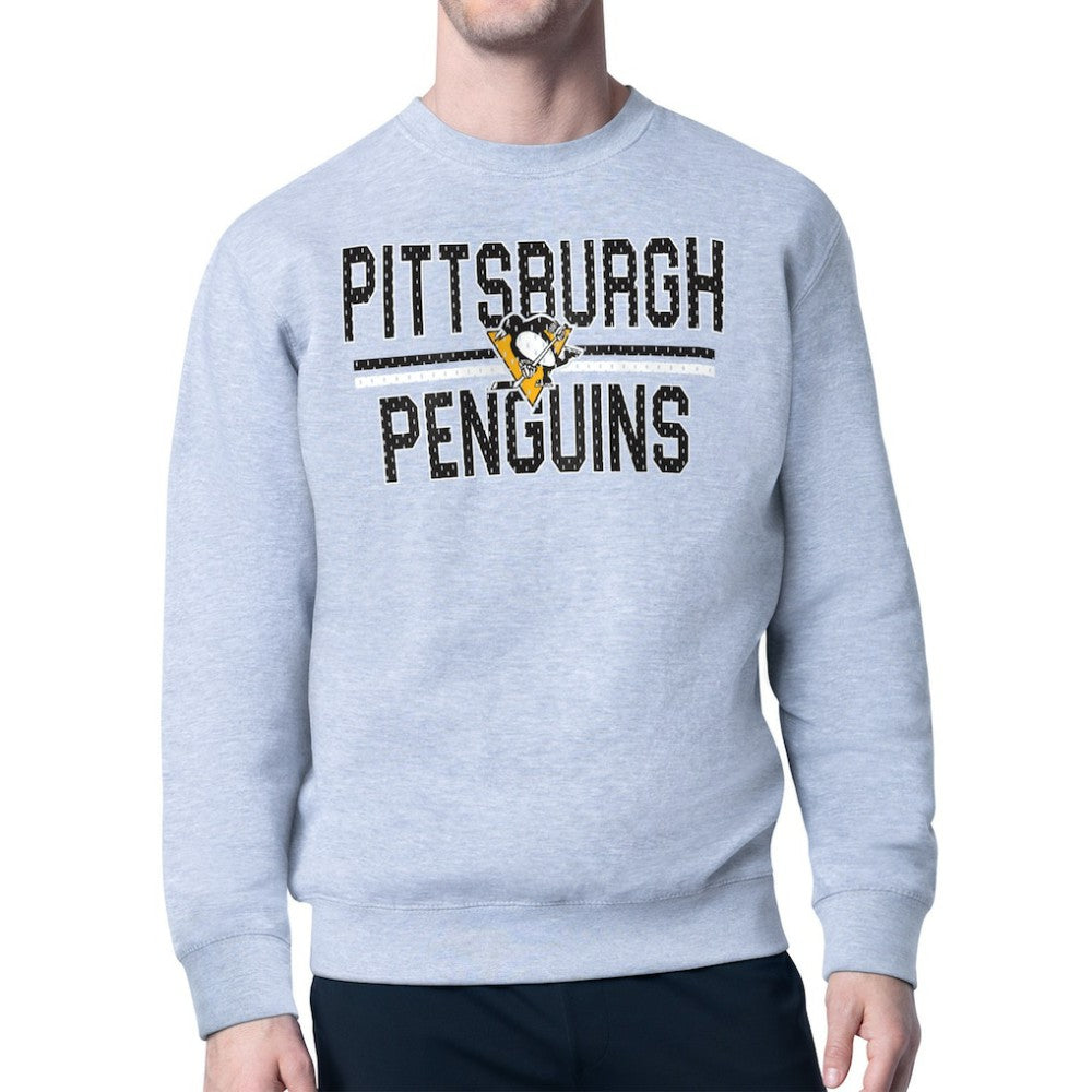 Pittsburgh Penguins Starter Mesh Look Team Name Logo Pullover Sweatshirt - Heather Gray | NHL Lifestyle