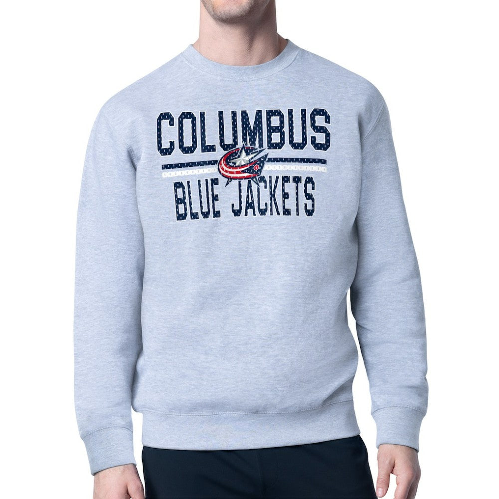 Columbus Blue Jackets Starter Mesh Look Team Name Logo Pullover Sweatshirt - Heather Gray | NHL Clearance