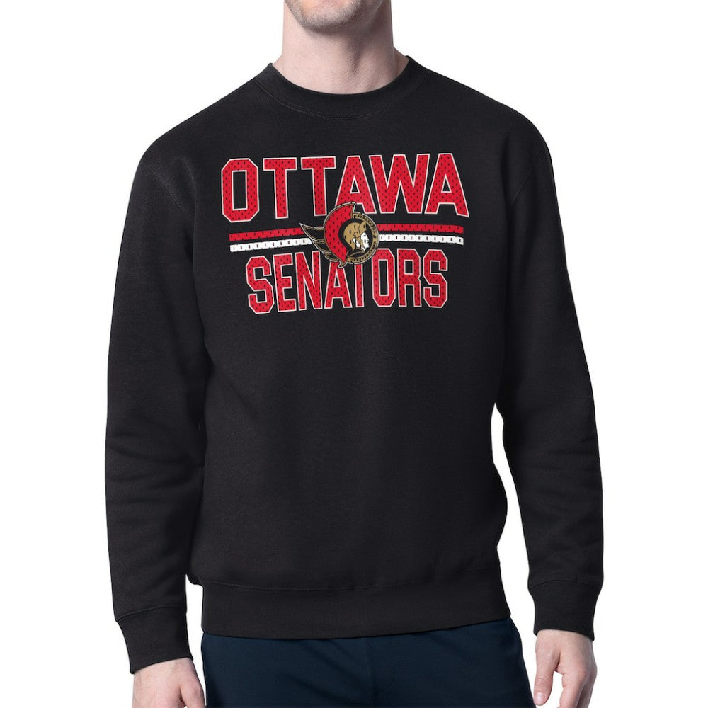 Ottawa Senators Starter Mesh Look Team Name Logo Pullover Sweatshirt - Black | NHL Lifestyle
