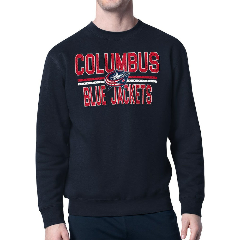 Columbus Blue Jackets Starter Mesh Look Team Name Logo Pullover Sweatshirt - Navy | NHL near me