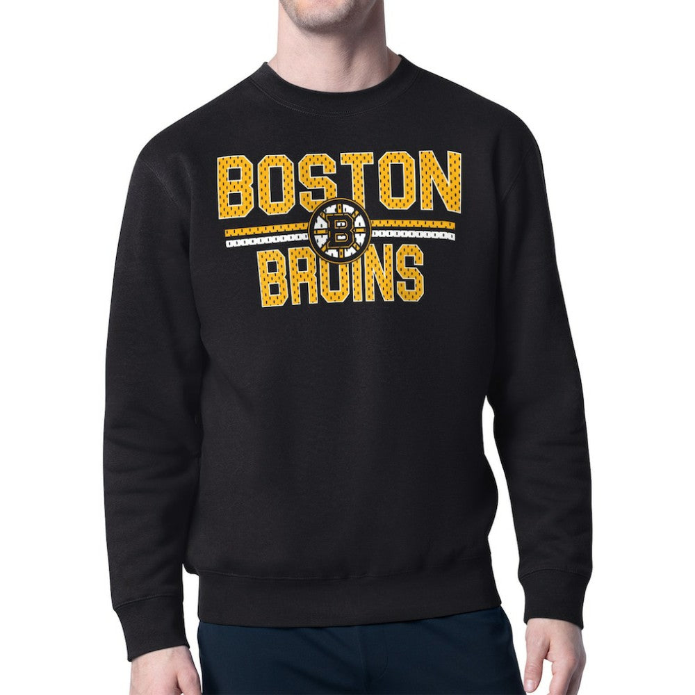 Boston Bruins Starter Mesh Look Team Name Logo Pullover Sweatshirt - Black | NHL discount