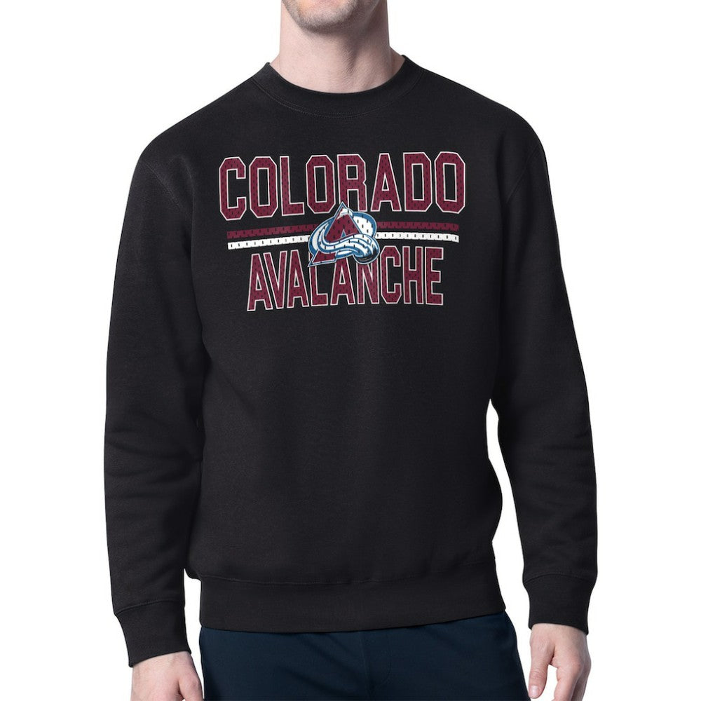 Colorado Avalanche Starter Mesh Look Team Name Logo Pullover Sweatshirt - Black | NHL Clearance
