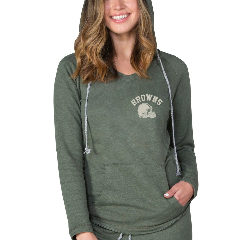 Cleveland Browns Concepts Sport Women's Mainstream Terry Tri-Blend V-Neck Pullover Hoodie - Green - NFL