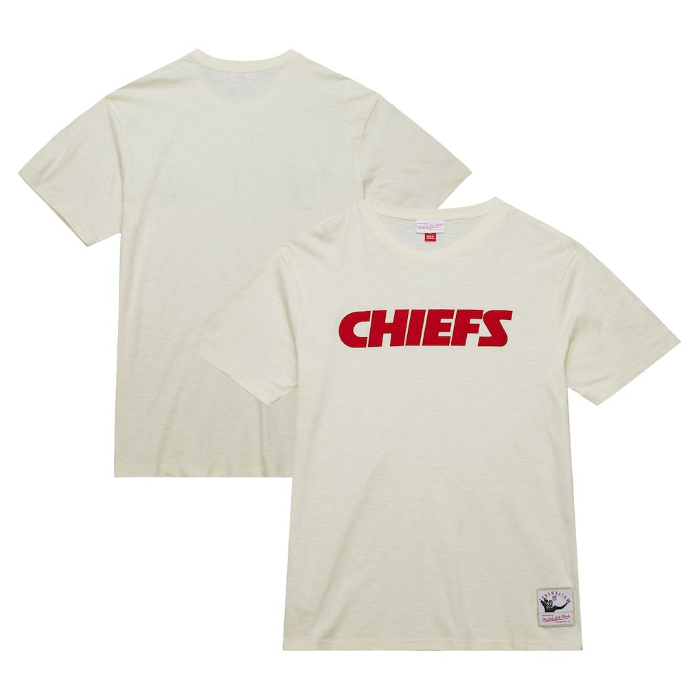 Kansas City Chiefs Vintage Logo Heritage Slub T-Shirt - Cream - Mitchell & Ness