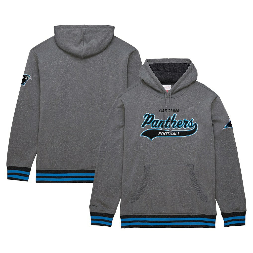 Carolina Panthers Vintage Logo Snow Washed Fleece Pullover Hoodie - Heather Gray - Mitchell & Ness