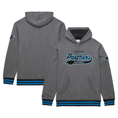 Carolina Panthers Vintage Logo Snow Washed Fleece Pullover Hoodie - Heather Gray - Mitchell & Ness