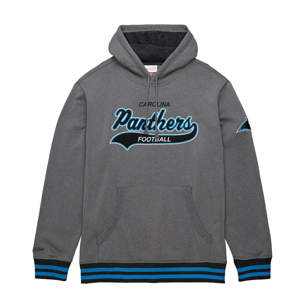 Carolina Panthers Vintage Logo Snow Washed Fleece Pullover Hoodie - Heather Gray - Mitchell & Ness