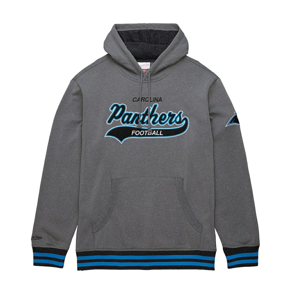 Carolina Panthers Vintage Logo Snow Washed Fleece Pullover Hoodie - Heather Gray - Mitchell & Ness