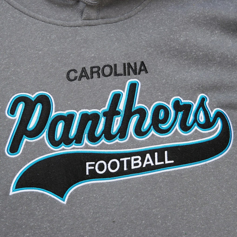 Carolina Panthers Vintage Logo Snow Washed Fleece Pullover Hoodie - Heather Gray - Mitchell & Ness
