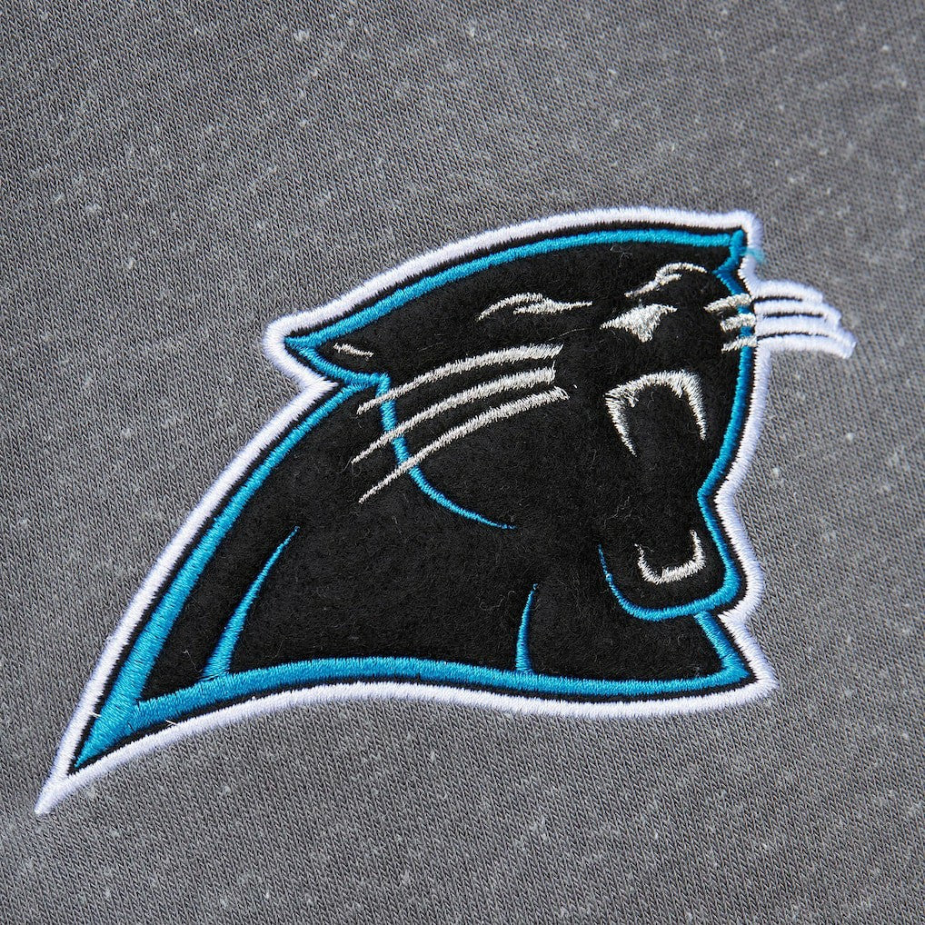 Carolina Panthers Vintage Logo Snow Washed Fleece Pullover Hoodie - Heather Gray - Mitchell & Ness