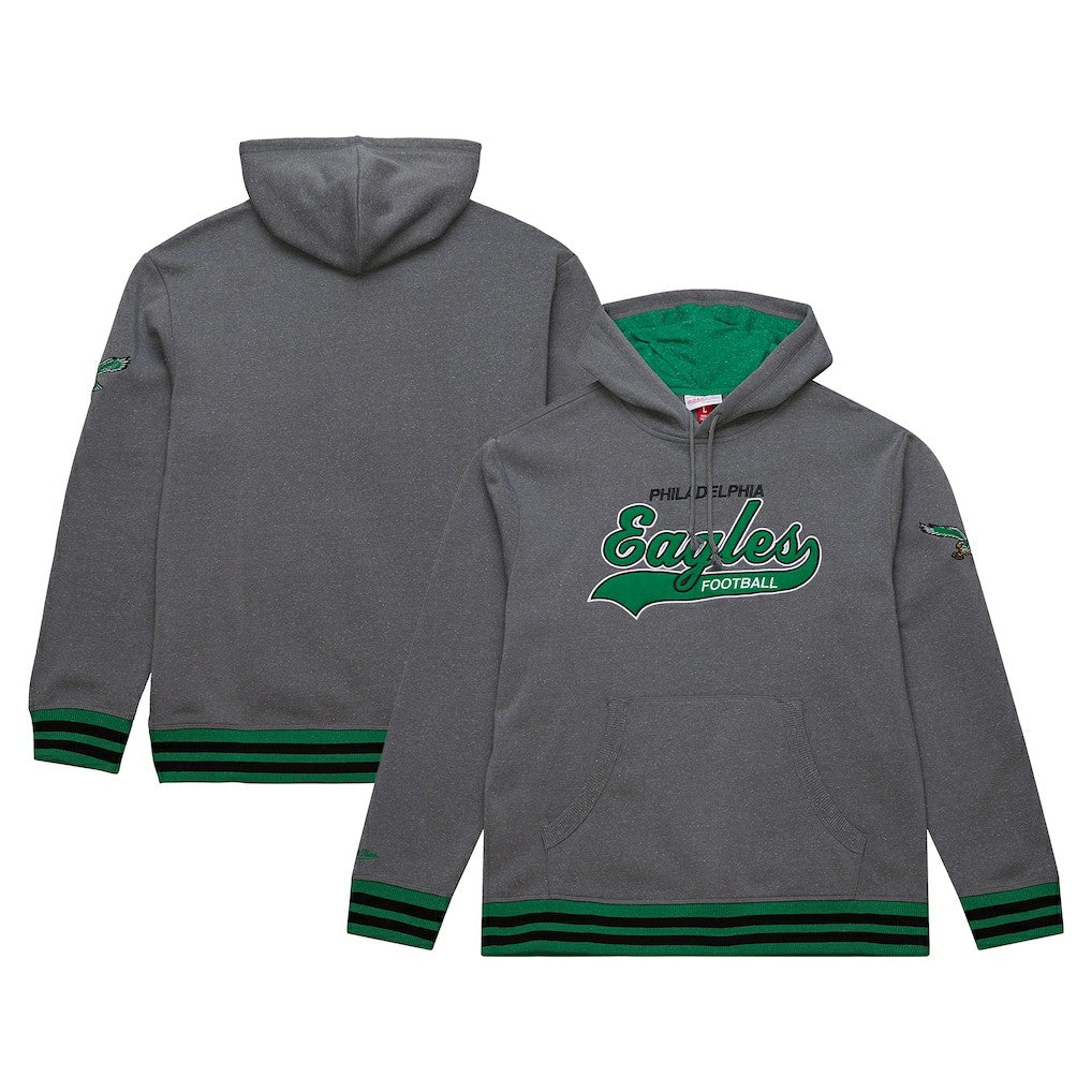 Philadelphia Eagles Vintage Logo Snow Washed Fleece Pullover Hoodie - Heather Gray - Mitchell & Ness