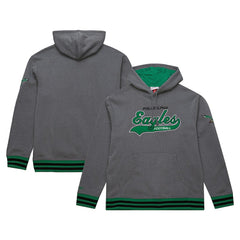 Philadelphia Eagles Vintage Logo Snow Washed Fleece Pullover Hoodie - Heather Gray - Mitchell & Ness