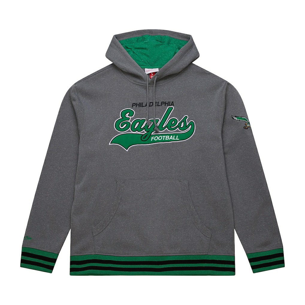 Philadelphia Eagles Vintage Logo Snow Washed Fleece Pullover Hoodie - Heather Gray - Mitchell & Ness