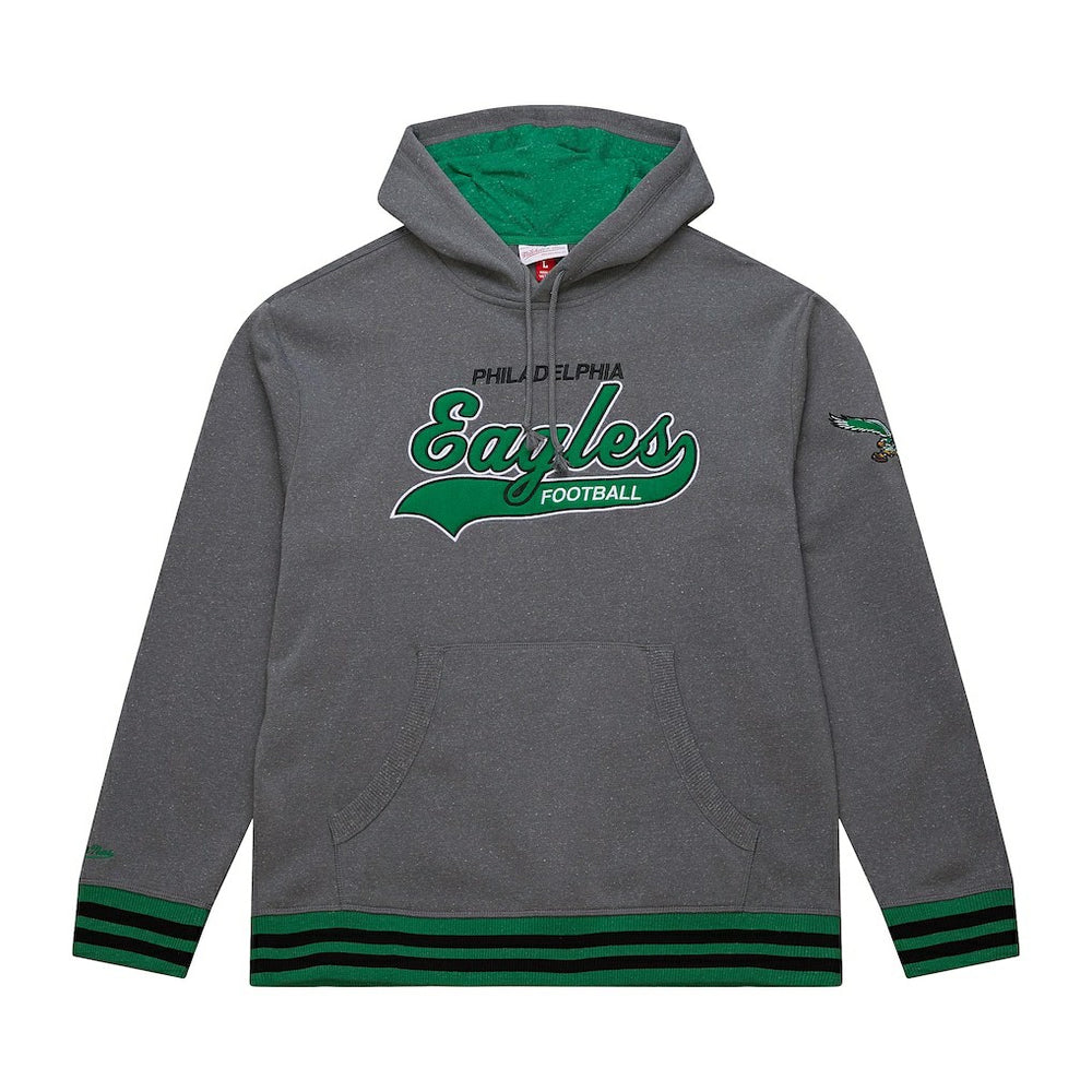 Philadelphia Eagles Vintage Logo Snow Washed Fleece Pullover Hoodie - Heather Gray - Mitchell & Ness