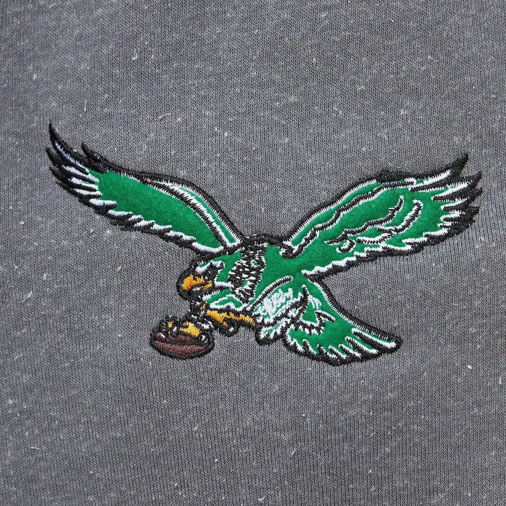 Philadelphia Eagles Vintage Logo Snow Washed Fleece Pullover Hoodie - Heather Gray - Mitchell & Ness