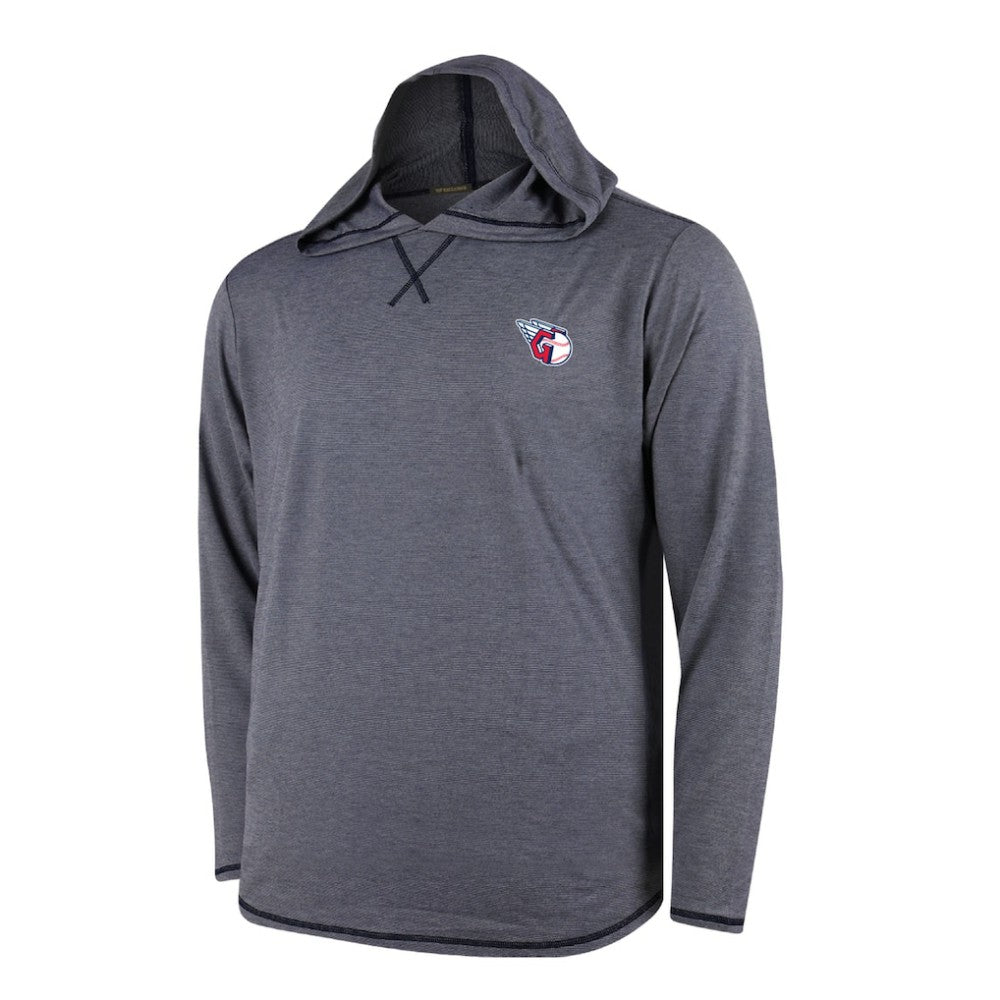 Cleveland Guardians Butter Stripe Tri-Blend Long Sleeve Hoodie T-Shirt - Navy for sale