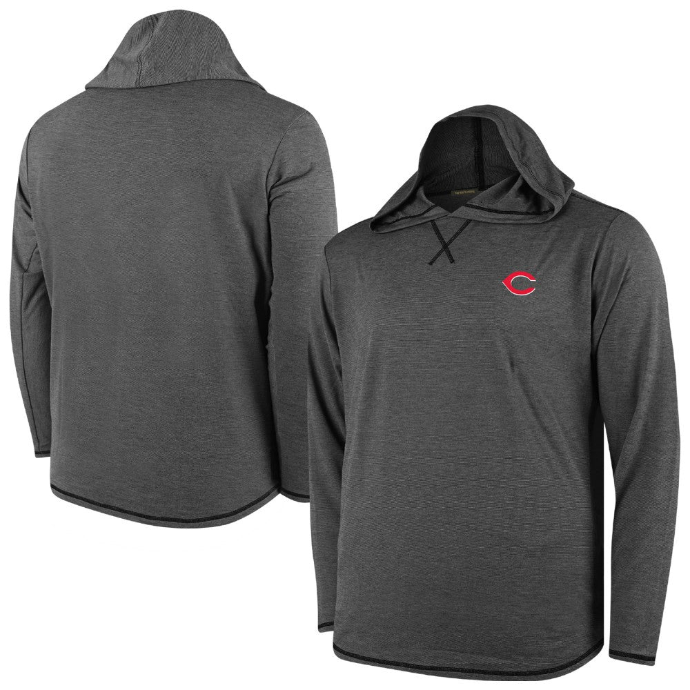 Cincinnati Reds Butter Stripe Tri-Blend Long Sleeve Hoodie T-Shirt - Black Outlet