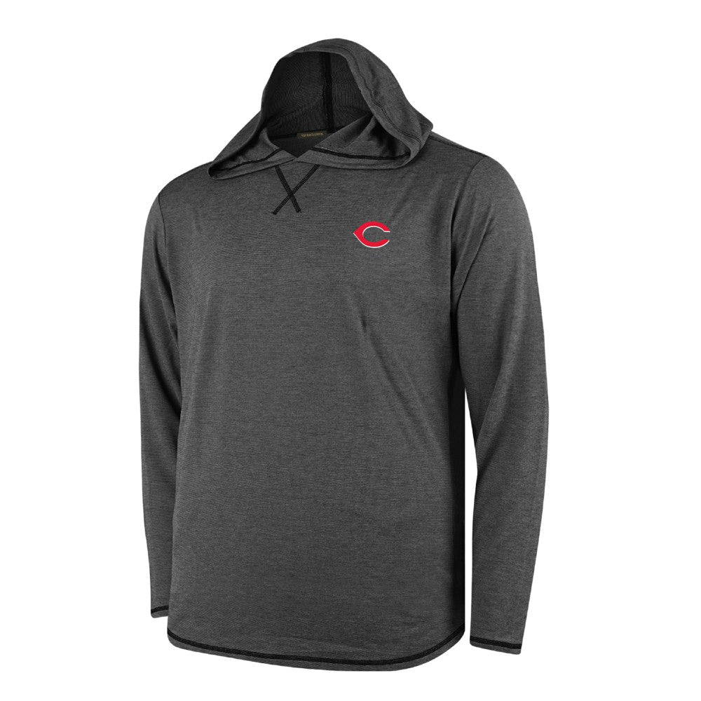 Cincinnati Reds Butter Stripe Tri-Blend Long Sleeve Hoodie T-Shirt - Black Outlet