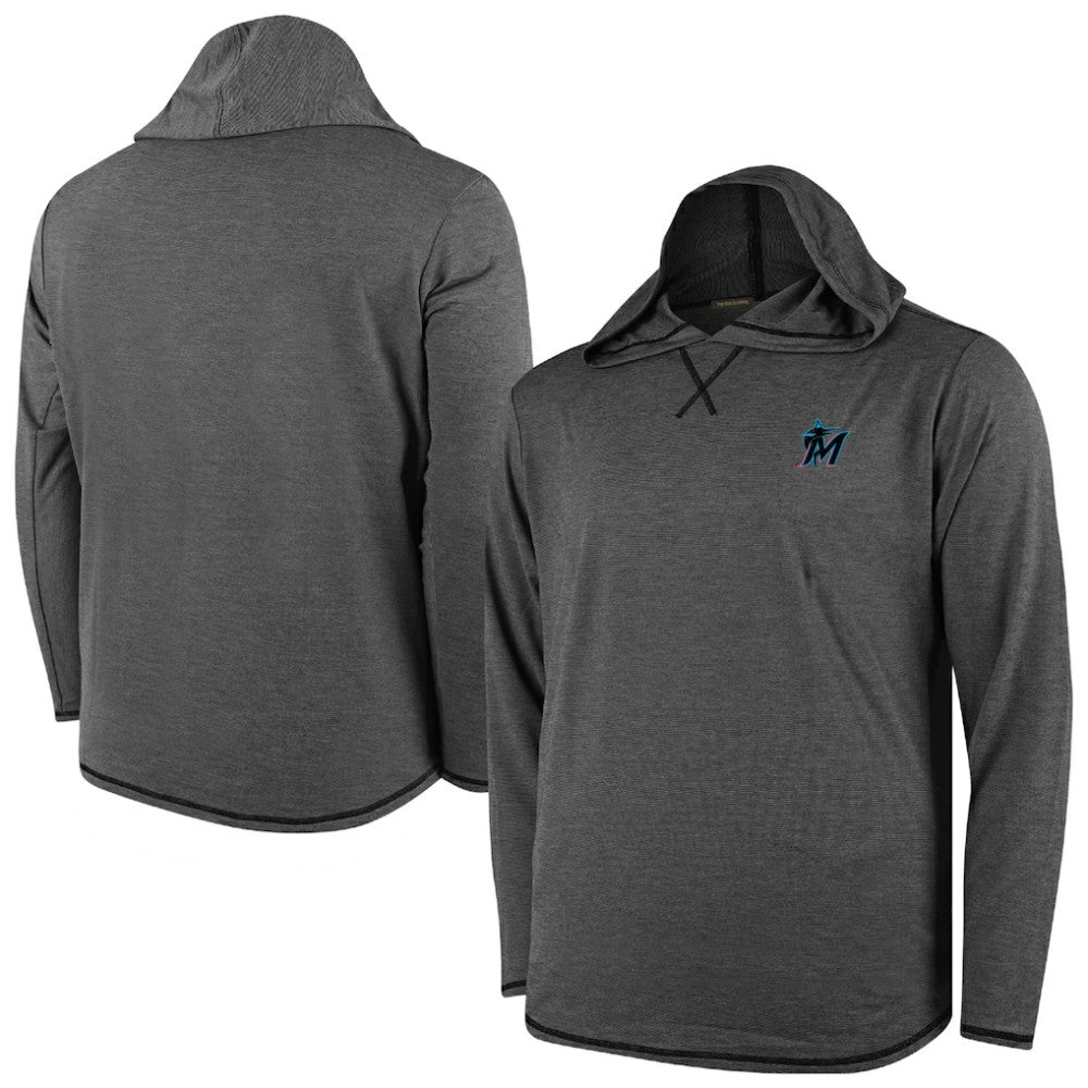 Miami Marlins Butter Stripe Tri-Blend Long Sleeve Hoodie T-Shirt - Black Outlet