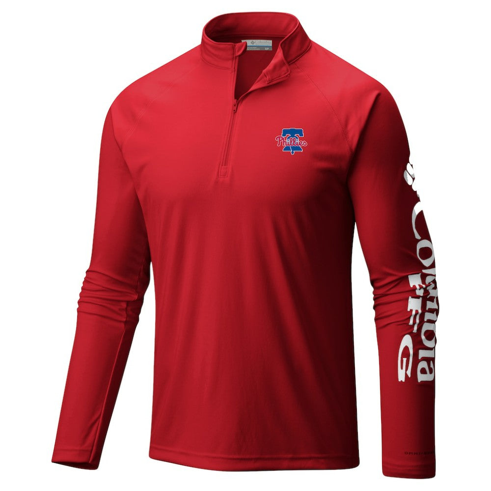 Philadelphia Phillies Columbia Terminal Tackle Raglan Omni-Shade Quarter-Zip Pullover Top for sale