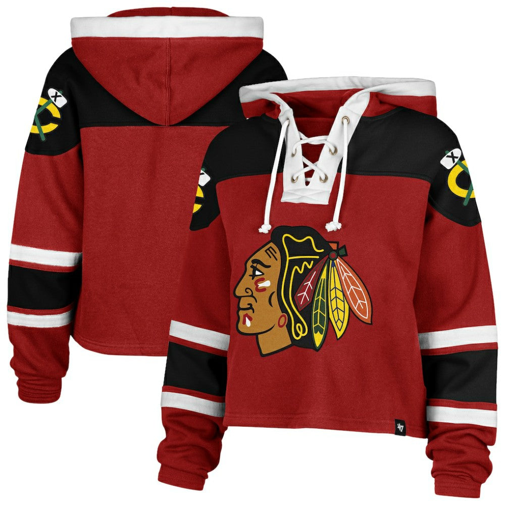 Chicago Blackhawks '47 Women's Cropped Superior Lacer Pullover Hoodie - Red | 47 brand Lifestyle