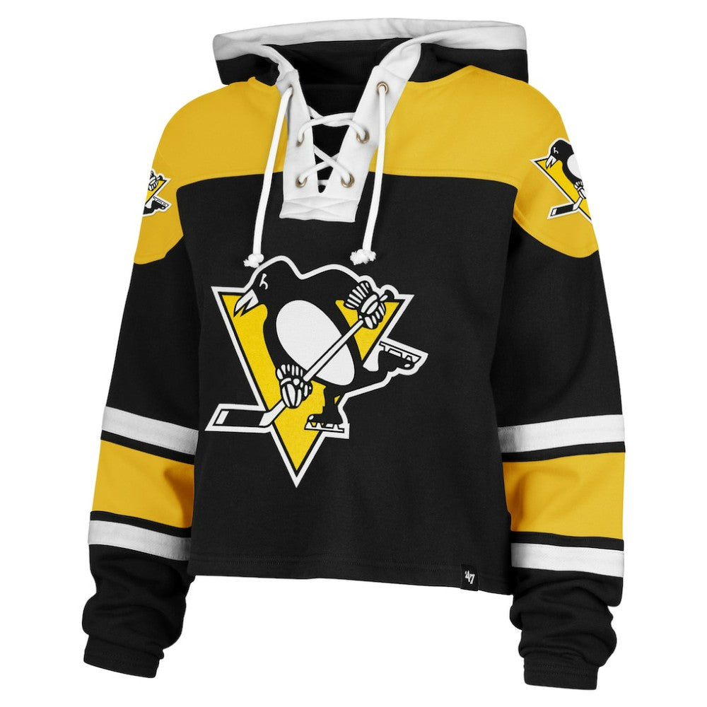 Pittsburgh Penguins '47 Women's Cropped Superior Lacer Pullover Hoodie - Black | 47 brand on sale