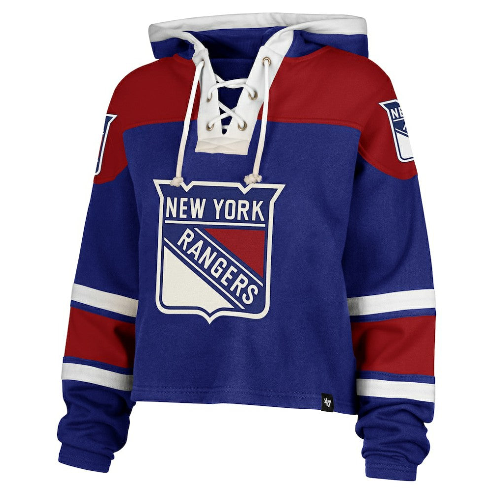 New York Rangers '47 Women's Cropped Superior Lacer Pullover Hoodie - Blue | 47 brand near me