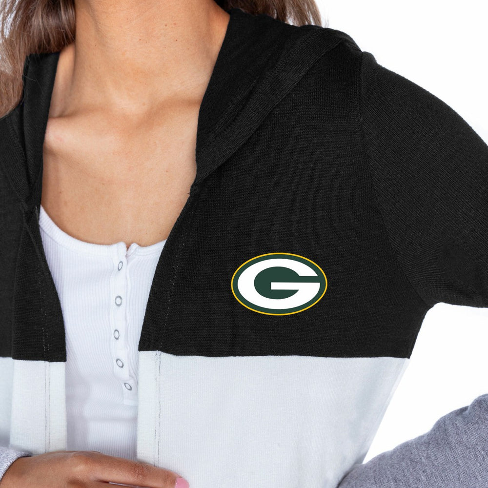 Green Bay Packers Gameday Couture Women's Tri-Blend Color Block Lightweight Cardigan Hoodie - Black - NFL