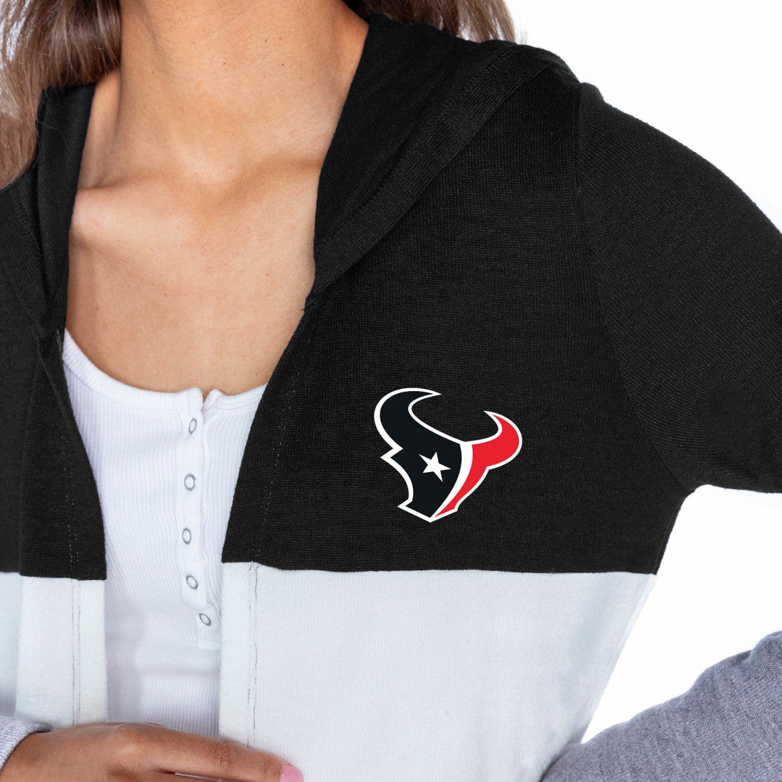 Houston Texans Gameday Couture Women's Tri-Blend Color Block Lightweight Cardigan Hoodie - Black - NFL