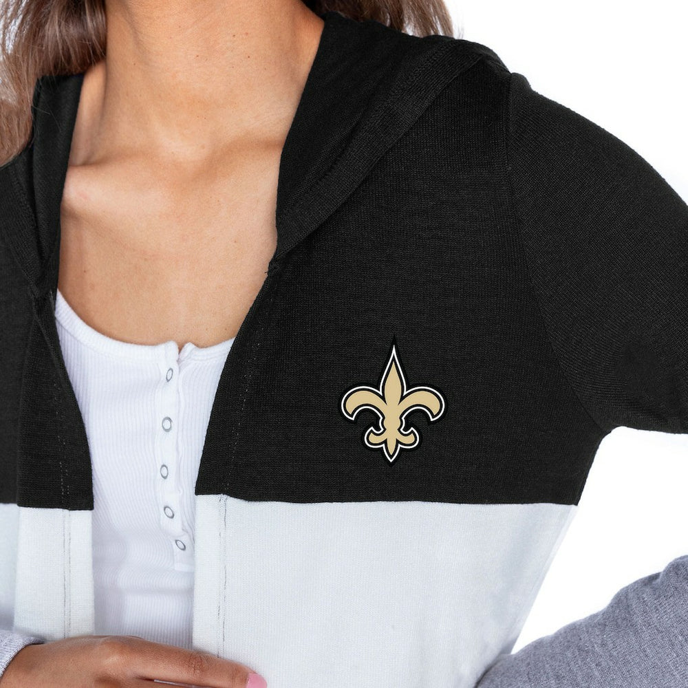 New Orleans Saints Gameday Couture Women's Tri-Blend Color Block Lightweight Cardigan Hoodie - Black - NFL