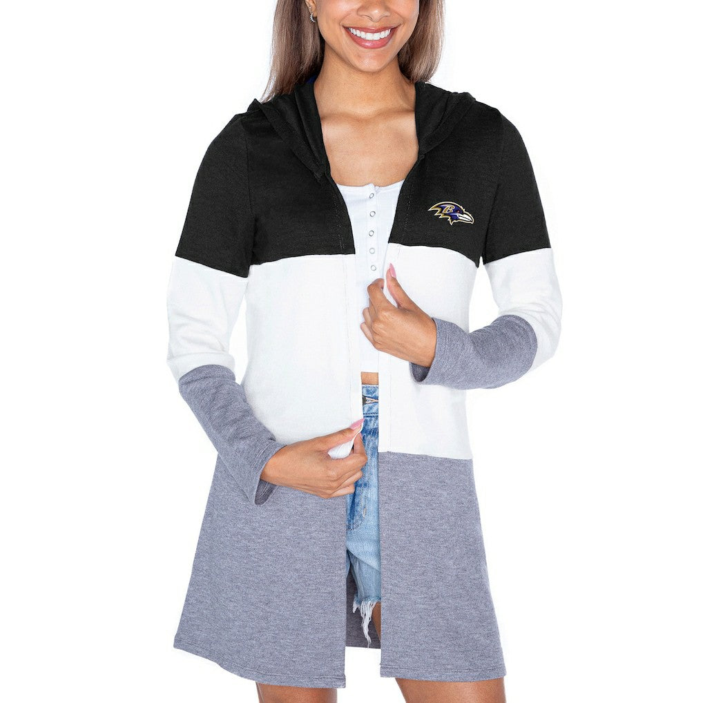 Baltimore Ravens Gameday Couture Women's Tri-Blend Color Block Lightweight Cardigan Hoodie - Black - NFL