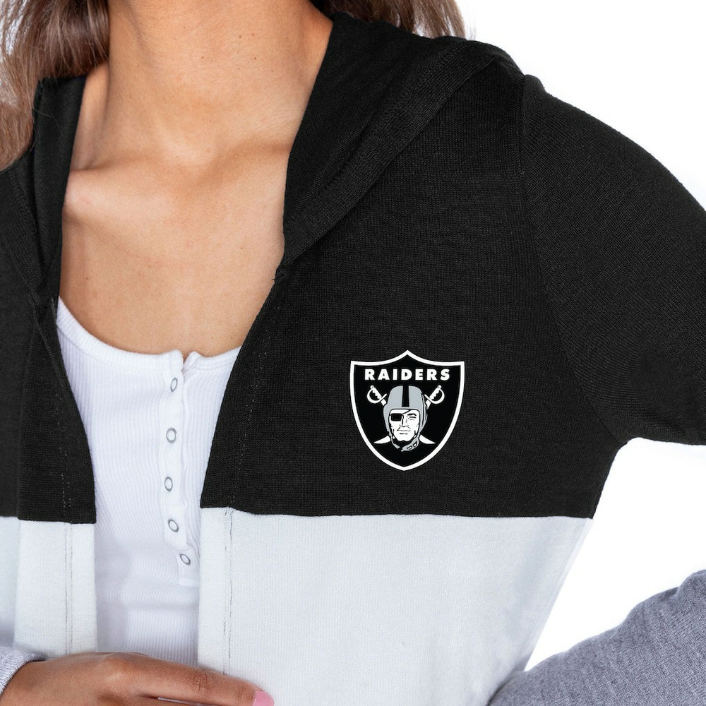 Las Vegas Raiders Gameday Couture Women's Tri-Blend Color Block Lightweight Cardigan Hoodie - Black - NFL