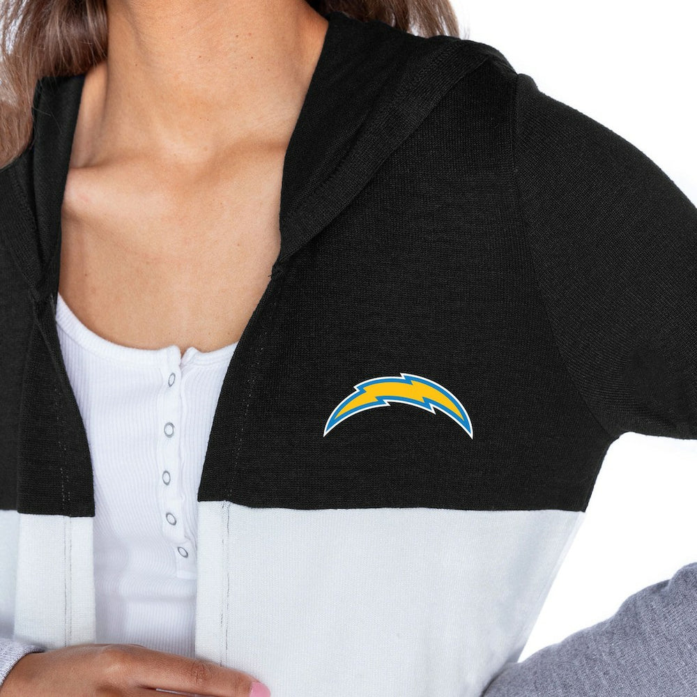 Los Angeles Chargers Gameday Couture Women's Tri-Blend Color Block Lightweight Cardigan Hoodie - Black - NFL