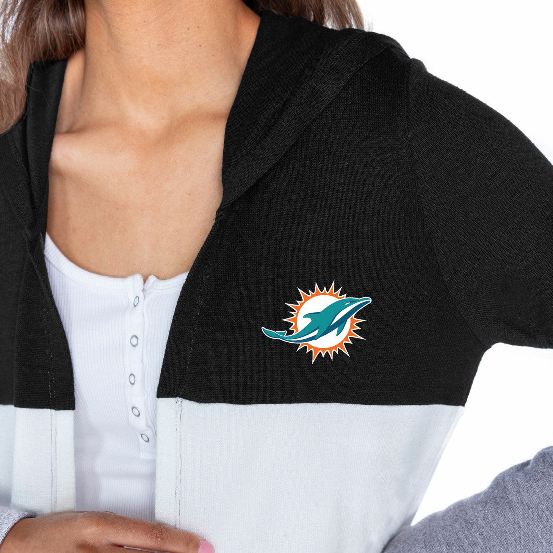 Miami Dolphins Gameday Couture Women's Tri-Blend Color Block Lightweight Cardigan Hoodie - Black - NFL