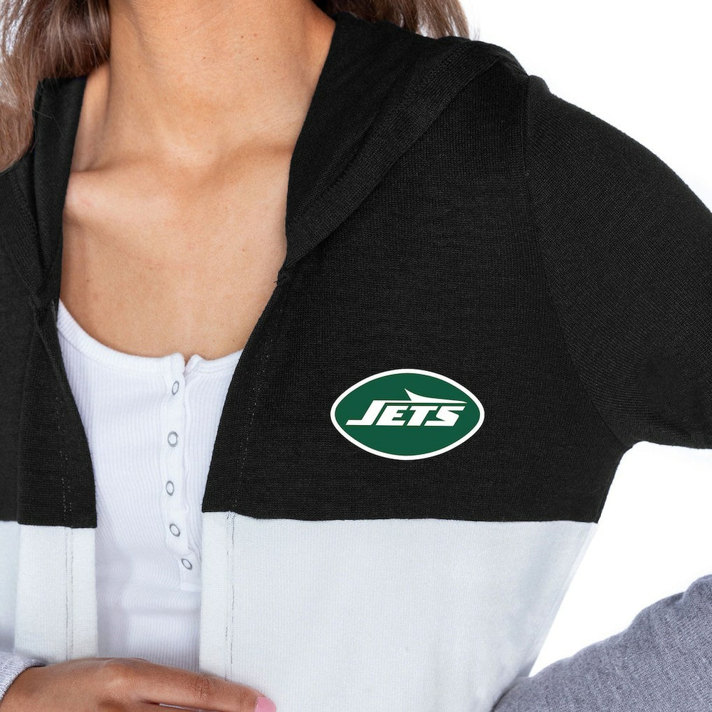 New York Jets Gameday Couture Women's Tri-Blend Color Block Lightweight Cardigan Hoodie - Black - NFL