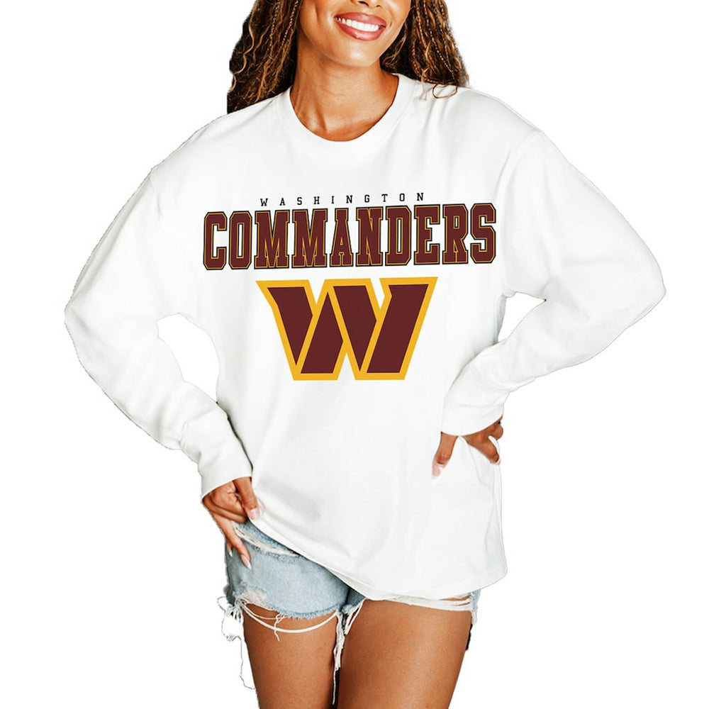 Washington Commanders Gameday Couture Women's Big Goals Oversized Long Sleeve T-Shirt - White - NFL