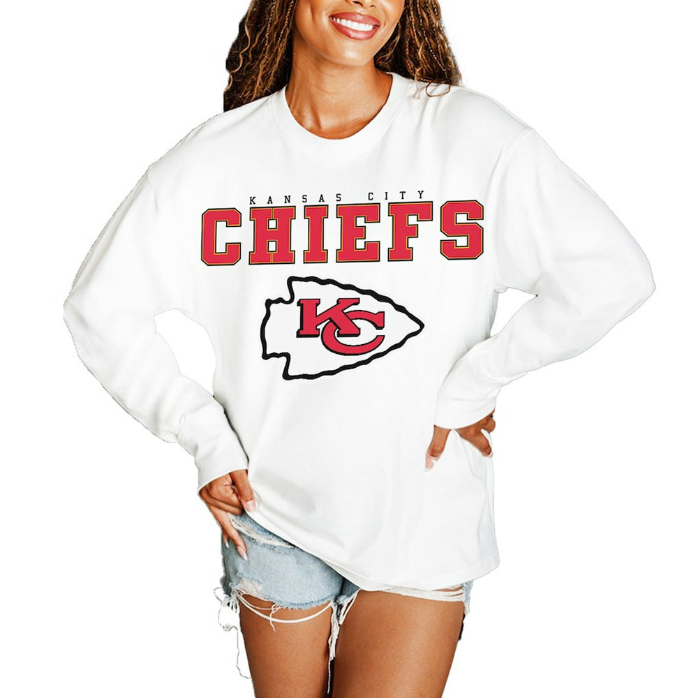 Kansas City Chiefs Gameday Couture Women's Big Goals Oversized Long Sleeve T-Shirt - White - NFL