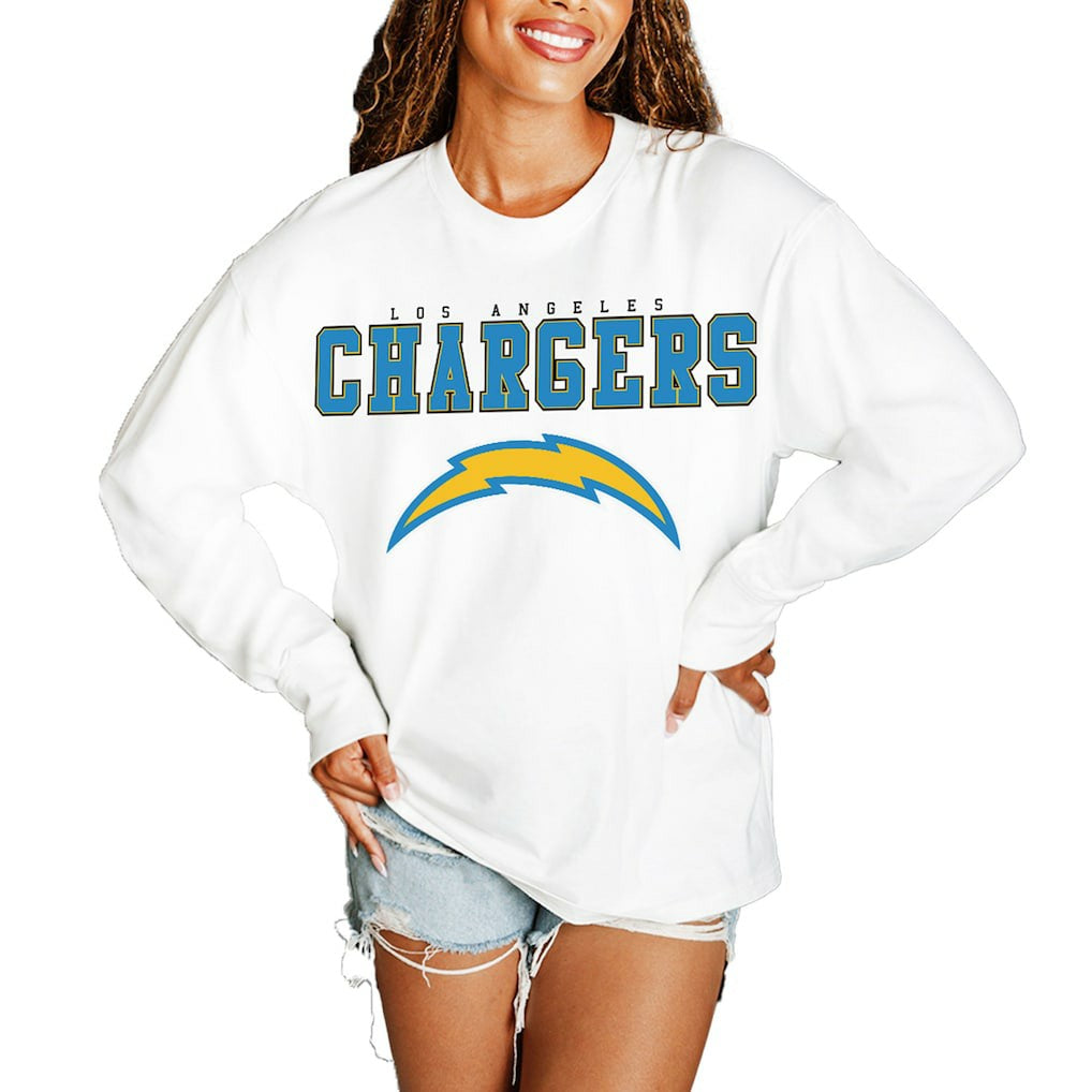 Los Angeles Chargers Gameday Couture Women's Big Goals Oversized Long Sleeve T-Shirt - White - NFL