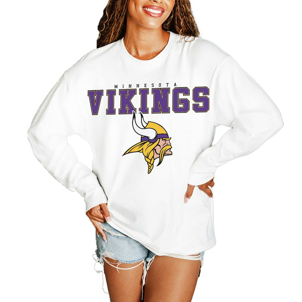 Minnesota Vikings Gameday Couture Women's Big Goals Oversized Long Sleeve T-Shirt - White - NFL