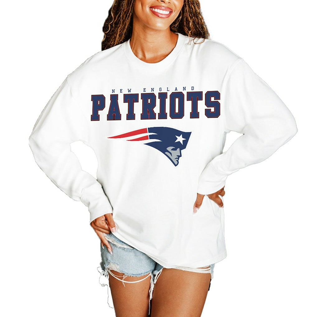 New England Patriots Gameday Couture Women's Big Goals Oversized Long Sleeve T-Shirt - White - NFL