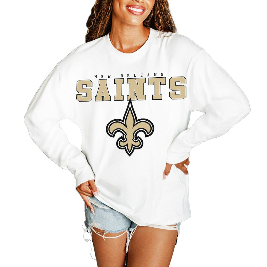 New Orleans Saints Gameday Couture Women's Big Goals Oversized Long Sleeve T-Shirt - White - NFL