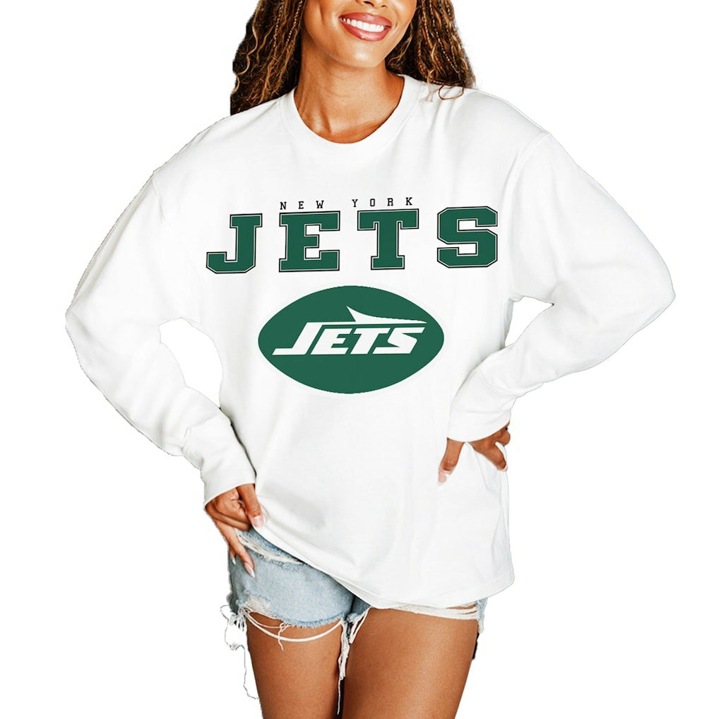 New York Jets Gameday Couture Women's Big Goals Oversized Long Sleeve T-Shirt - White - NFL