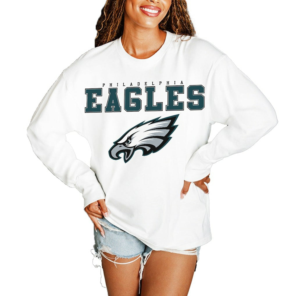 Philadelphia Eagles Gameday Couture Women's Big Goals Oversized Long Sleeve T-Shirt - White - NFL