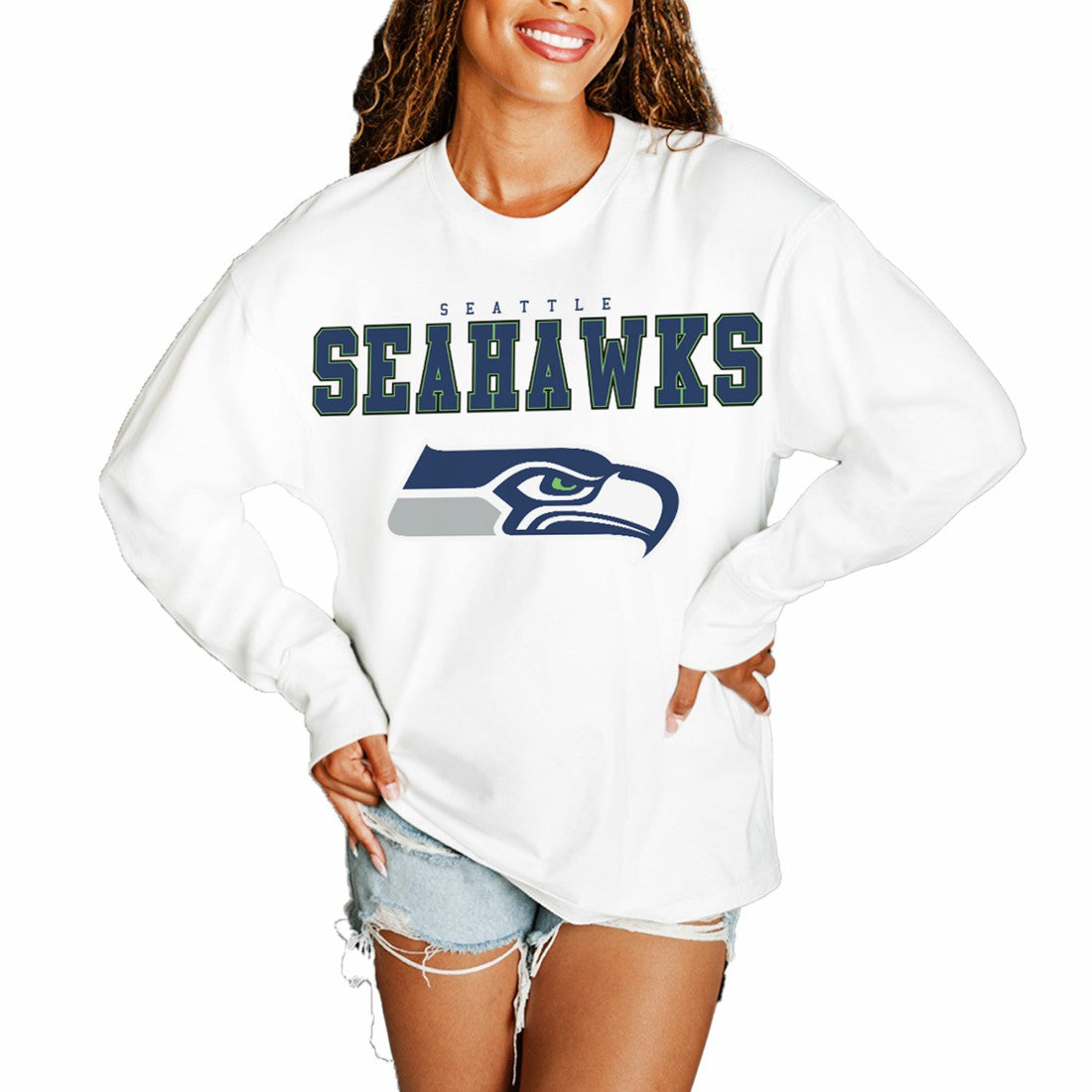 Seattle Seahawks Gameday Couture Women's Big Goals Oversized Long Sleeve T-Shirt - White - NFL
