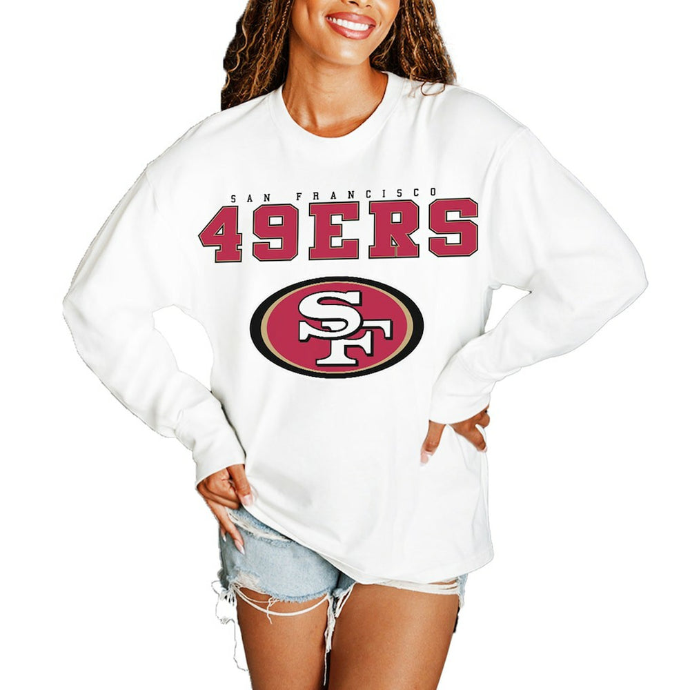 San Francisco 49ers Gameday Couture Women's Big Goals Oversized Long Sleeve T-Shirt - White - NFL