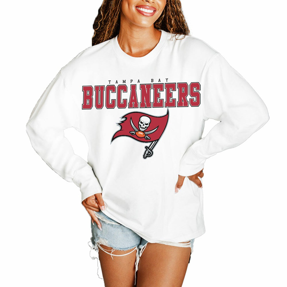 Tampa Bay Buccaneers Gameday Couture Women's Big Goals Oversized Long Sleeve T-Shirt - White - NFL