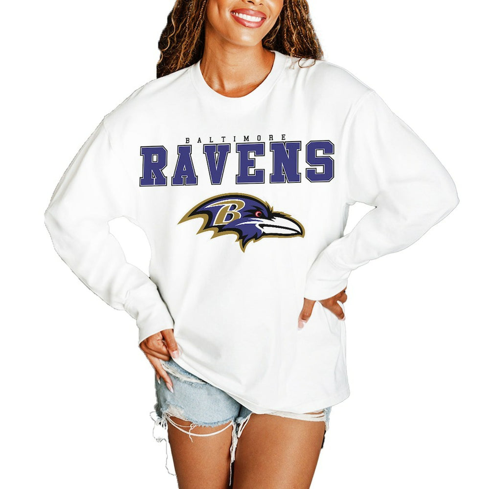 Baltimore Ravens Gameday Couture Women's Big Goals Oversized Long Sleeve T-Shirt - White - NFL
