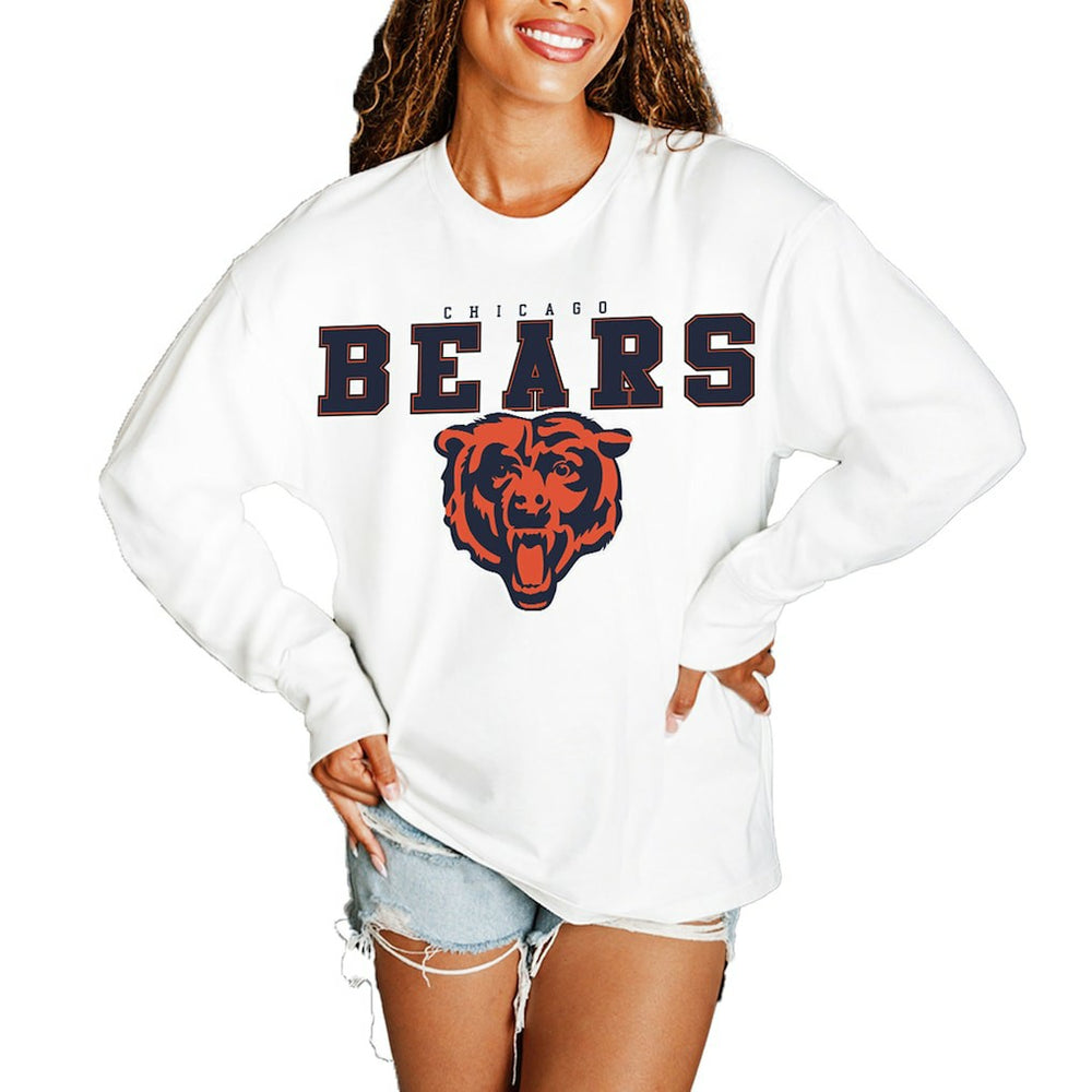 Chicago Bears Gameday Couture Women's Big Goals Oversized Long Sleeve T-Shirt - White - NFL
